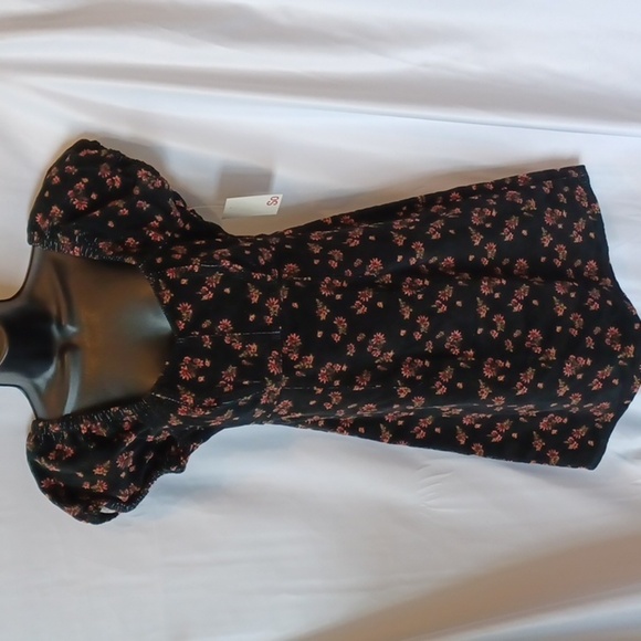 SO 90's Inspired Floral Corduroy Back Zip Dress Size Medium, NWT, Black/pink - Picture 1 of 8